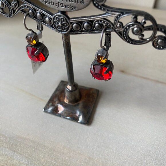 NWT Mariana Red Orange Swarovski Crystal Faceted Dangle Drop Earrings Leverback - Picture 4 of 9